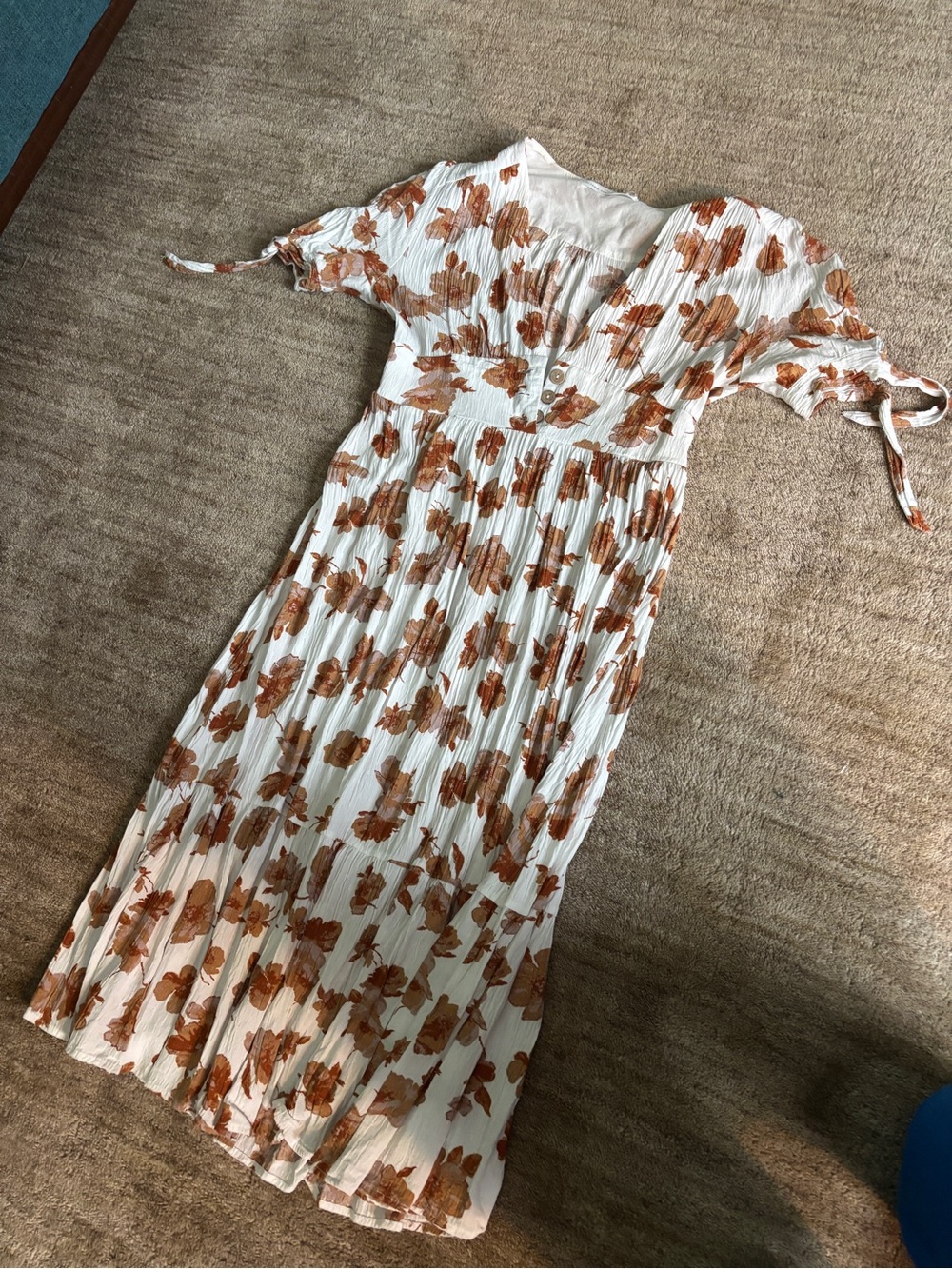 Altar'd State White Maxi Dress with Rust Floral Print